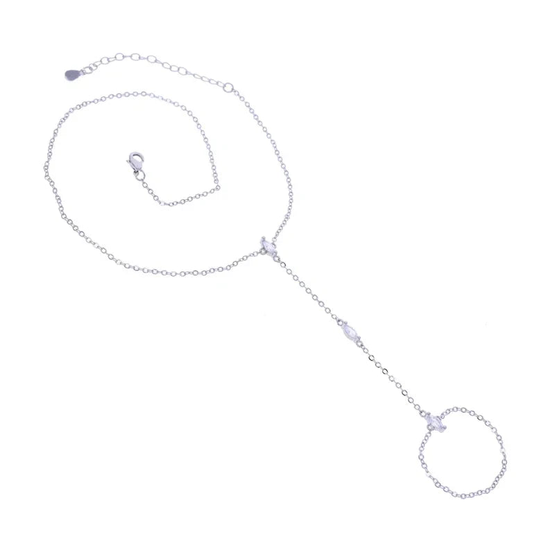 2025 New Geometric Marquise Cubic Zirconia CZ Paved Double Wrist Hand Chain Bracelet Simple Fashion Women Finger Slave Jewelry