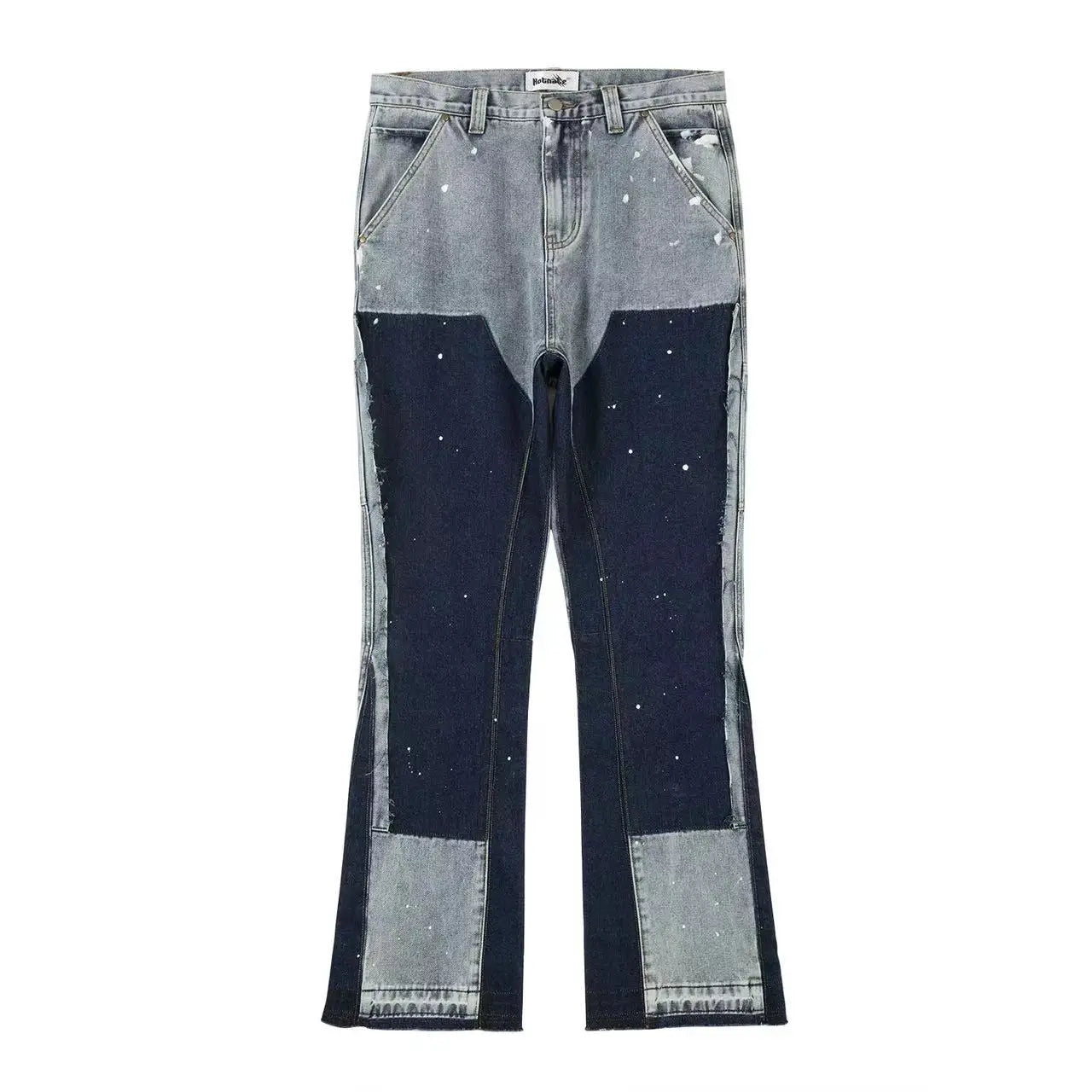 Graffiti Black Flared Denim Pants Mens Vintage Hip Hop Patches Splashed