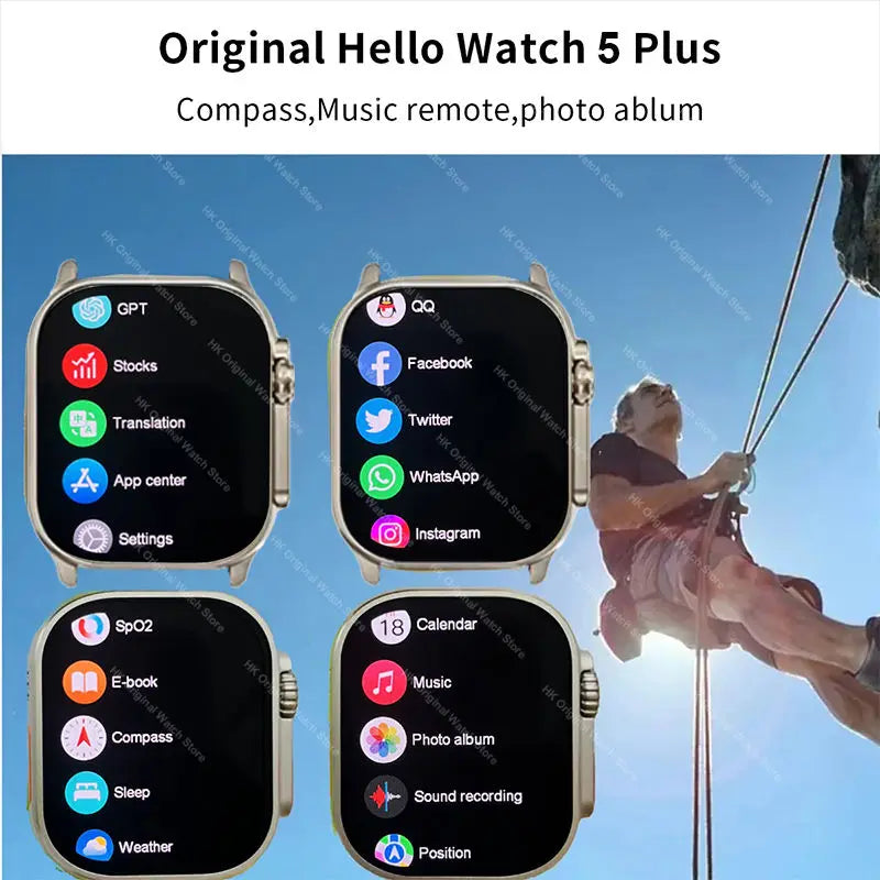 Smartwatch 2026 Original Hello Watch 5 Plus ULTRA3 49mm HD AMOLED 4G ROM NFC DeepSeek GPS Compass Bluetooth Call Clock Men Women