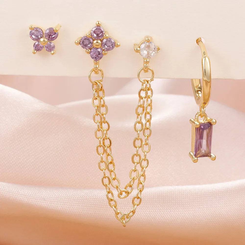 3PCS Exquisite Stainless Steel 12 Constellation Birthstone Earrings Set for Woman Cartilage Piercing Earrings Fashion Jewelry