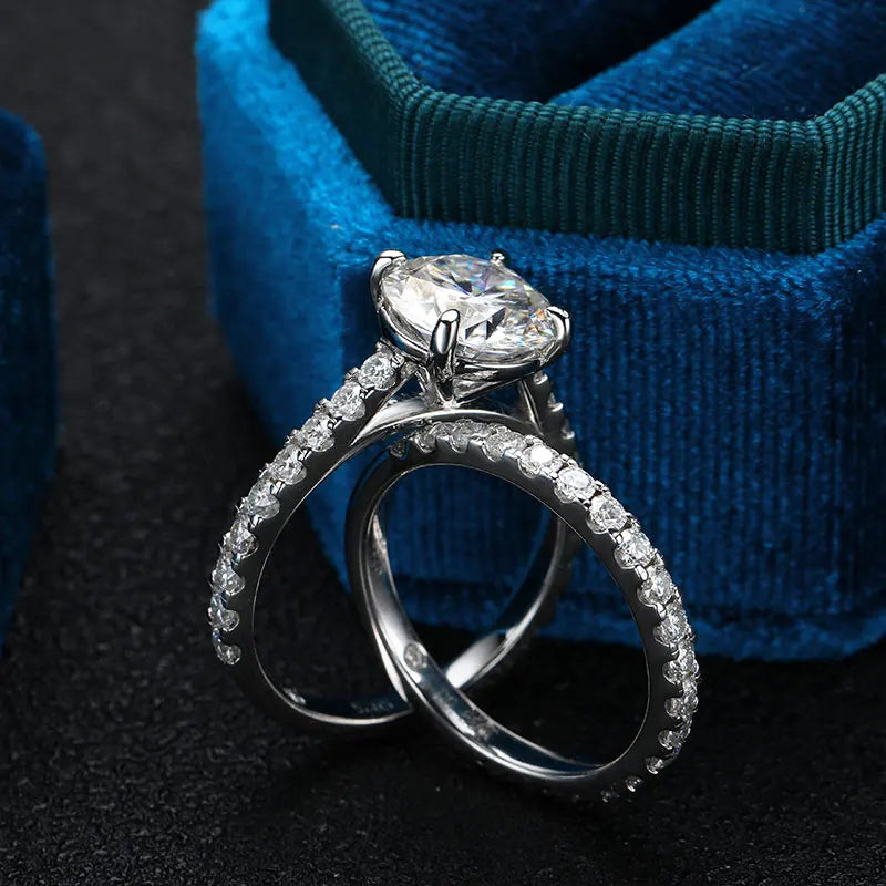 KNOBSPIN D VVS1 Moissanite Rings for women Sparkling Diamond Bridal Sets with GRA s925 Sterling Sliver Plated 18k Eternity Band