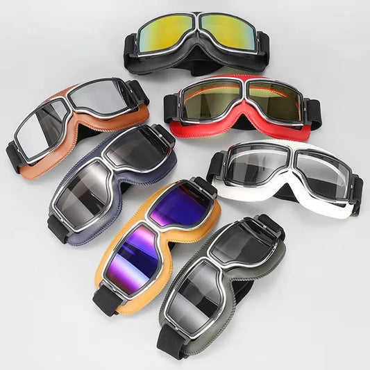 Retro Motorcycle Goggles Vintage MotoRider Scooter Pilot Leather Glasses Outdoor Windproof UV Sunglasses Bicycle Cycling Goggles