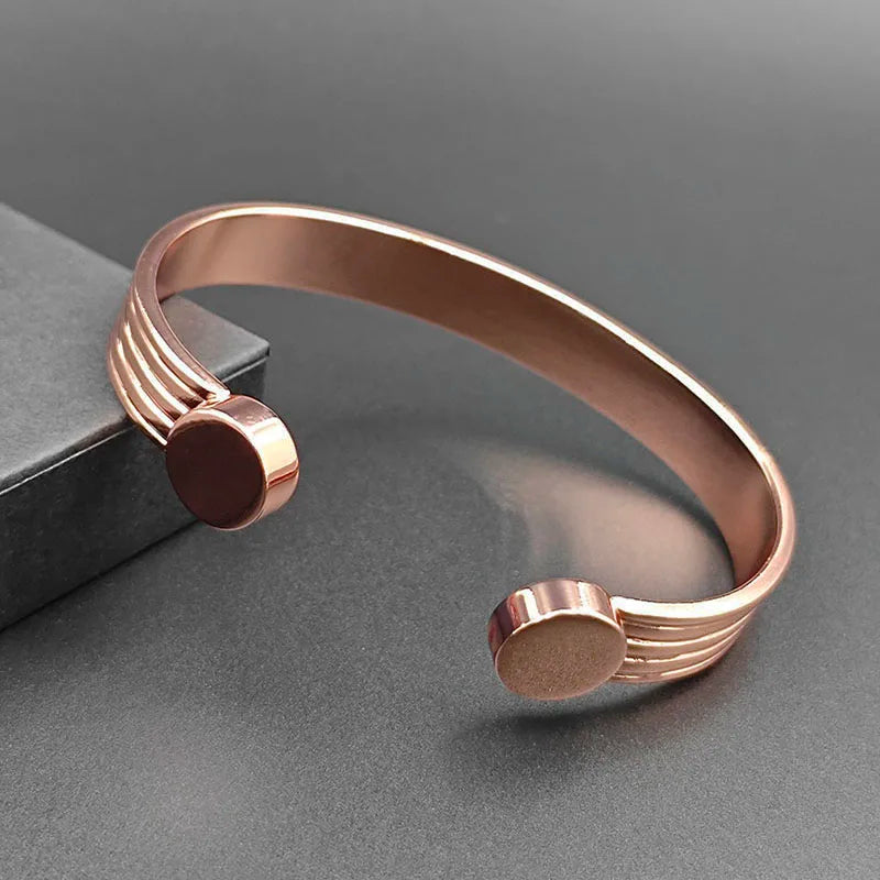 Pure Copper Bracelets for Men Women Rose Gold Color Adjustable Cuff Bangles Arthritis Health Big Magnets Jewelry