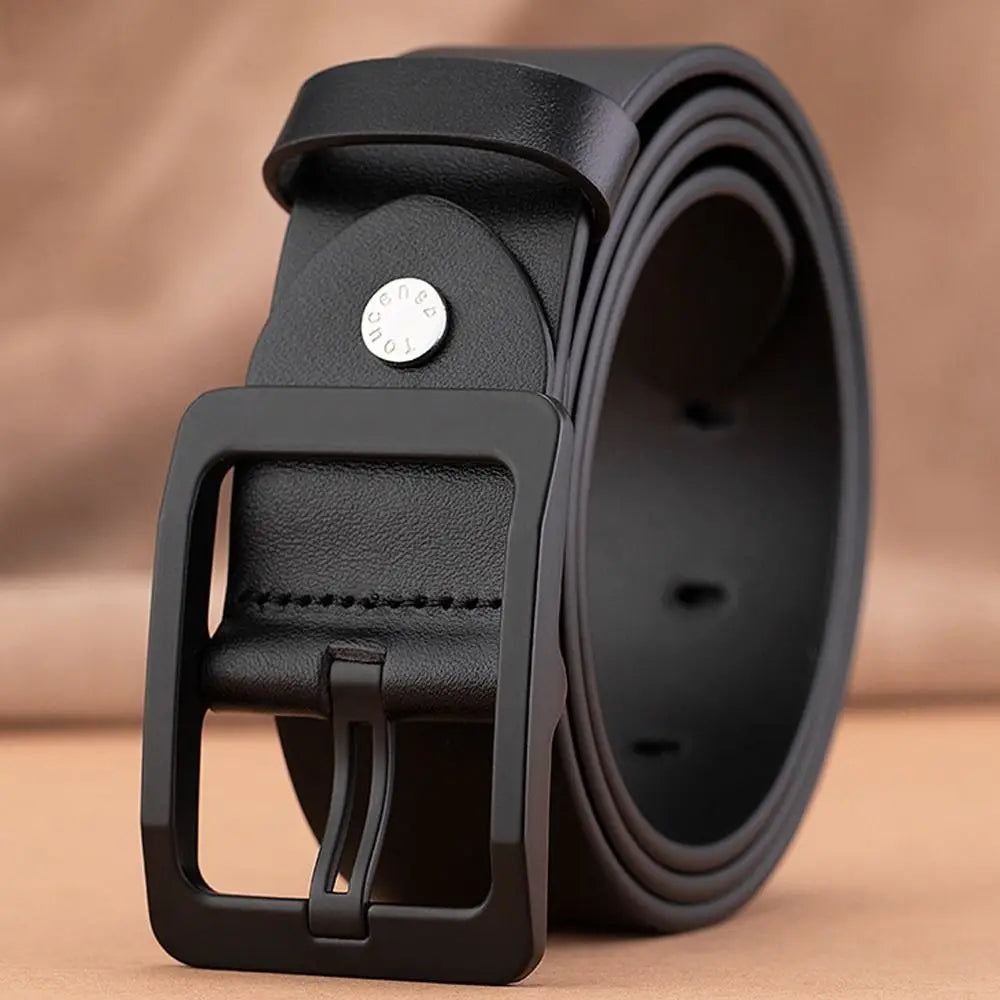 Man Retro Leather Belt Pin Buckle Jeans Black Belt Business Casual Luxury Brand Vintage Strap Waistband