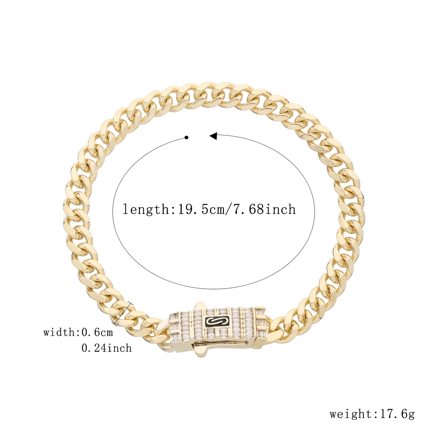 14K Monaco new chain for men and women, brass, cubic zirconia, fashionable Monaco bracelet for men and women