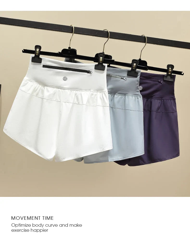 DRUR Women Yoga Shorts High Waist Double Layer Running Gym Shorts With Pocket Summer Sportswear Fitness Clothes Jogger Short New