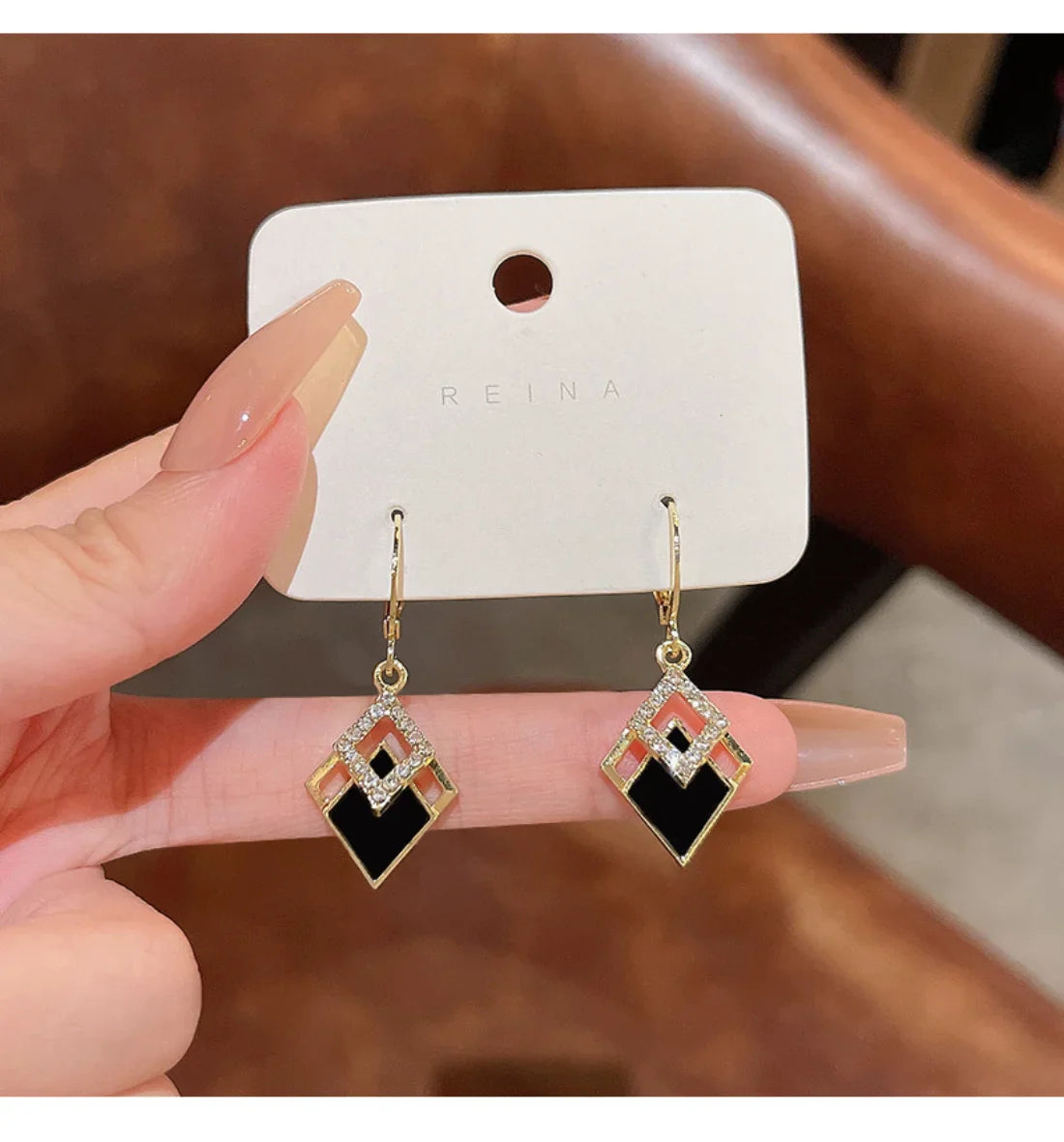 2024 Trending Black Rhinestone Statement Earrings for Women  Korean Gold Color Buckle Pendants Hanging Designer Earrings Jewelry