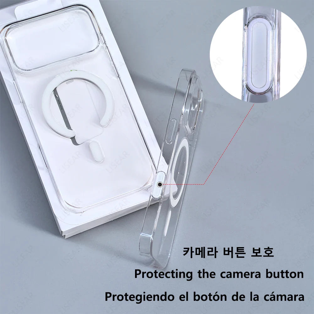 Original Clear Phone Case For iPhone 17 Air 16 15 14 13 12 Pro Max Mini For Magsafe Wireless Charging With Touch Camera Button