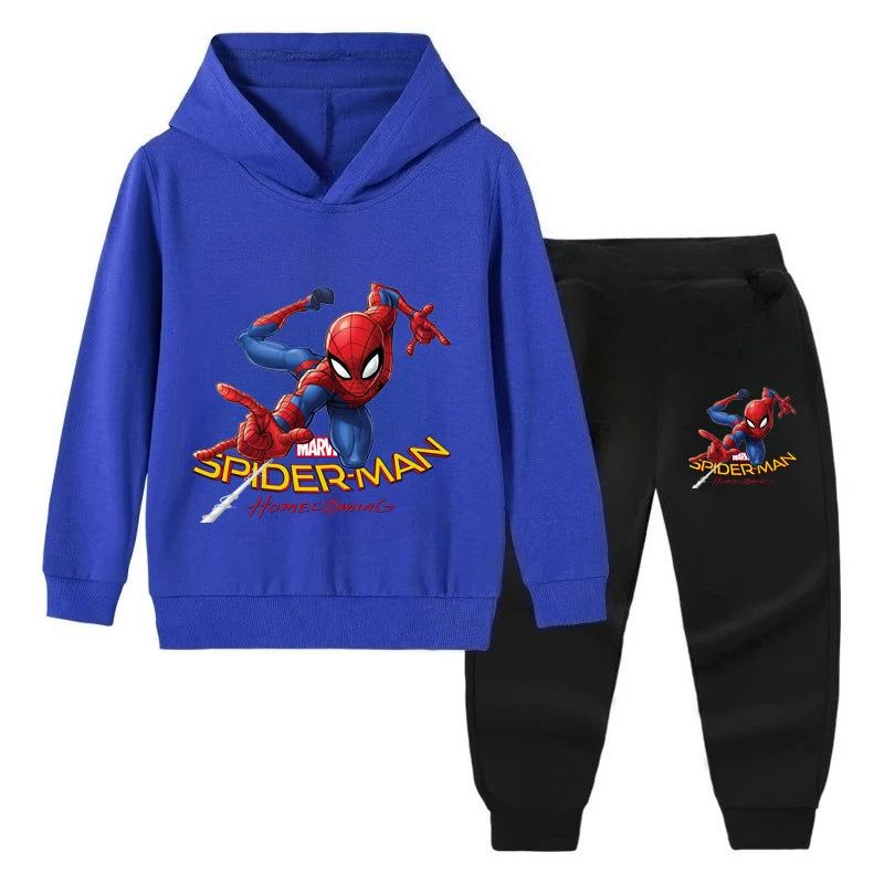 Disney Hoodie For Boys Casual Long-sleeves Sweatshirt+long Pants Sets for Kids Autumn Spider-Man Printed Thin 2pcs Set Clothing