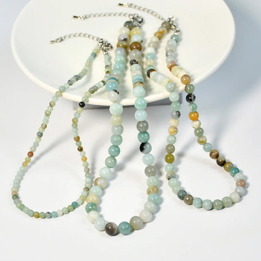 Natural Amazonite Stone Necklaces Bohemian Women Handmade Beaded Jewelry