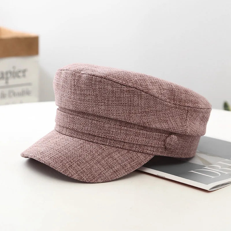 Fashion Solid Visor Military Hat spring and Autumn Linen Breathable Beret Cap For Women Retro England Style Flat Cap