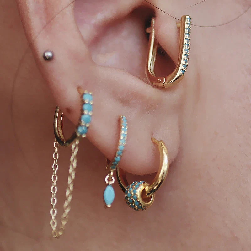 925 Sterling Silver Earring Zircon Sun Flower Ear Ring Geometric Style Water Drop Ear Bone Cute Temperament Woman Girl Ear Jewel
