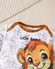 0-18 Month old Baby Boy Set Cartoon Lion Print Top, Pants, Hat Three Piece Set, Newborn Baby Boy Summer Fashion Set