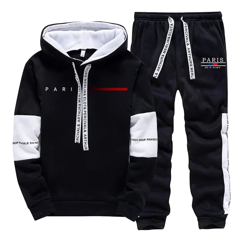Autumn Winter Mens Tracksuit Print Casual Sweatshirts Sportswear Outdoors Sports Jogging Mens Clothing Single Piece Hoodie Pants
