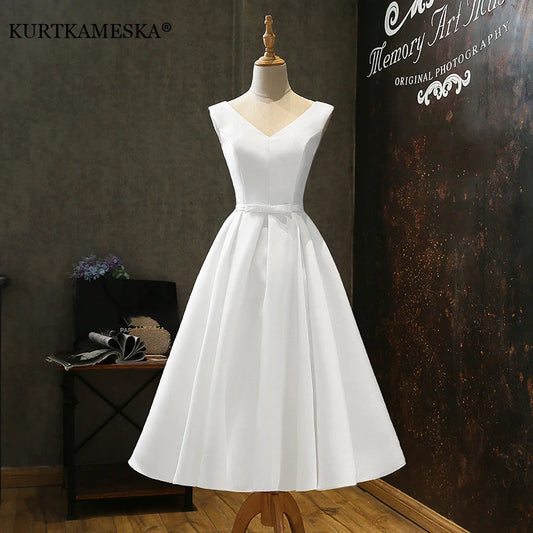 Homecoming Dresses: Midi Bride Dress Elegant Prom Evening Dress
