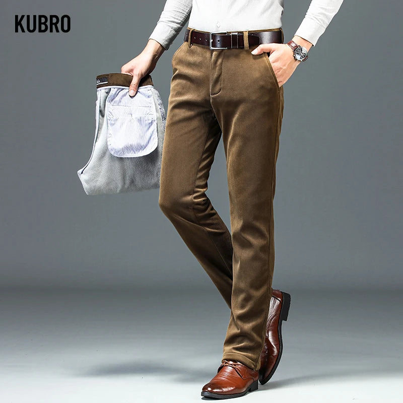 Colors Men's Classic Solid Corduroy Pantalon Autumn Winter Casual Pant Business Fashion