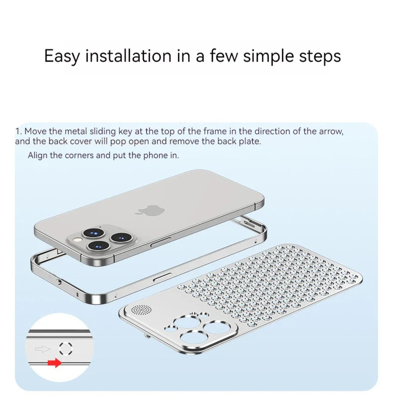 For iPhone 14 15 16 ProMax Metal Heat Dissipation Phone Case 15Pro Aluminum Alloy Aromatic Ultra-thin Shock-absorbing Back Cover