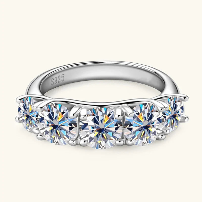 Rings for Women 5 Stones Sparkling Diamond Wedding Band