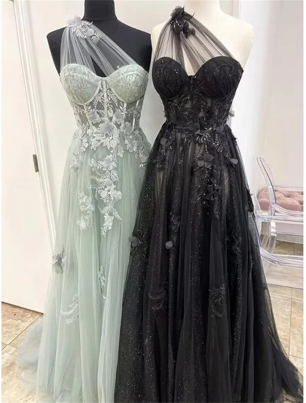 Homecoming Dresses: Glitter Tulle Prom Dresses Decal A-line Evening Dress