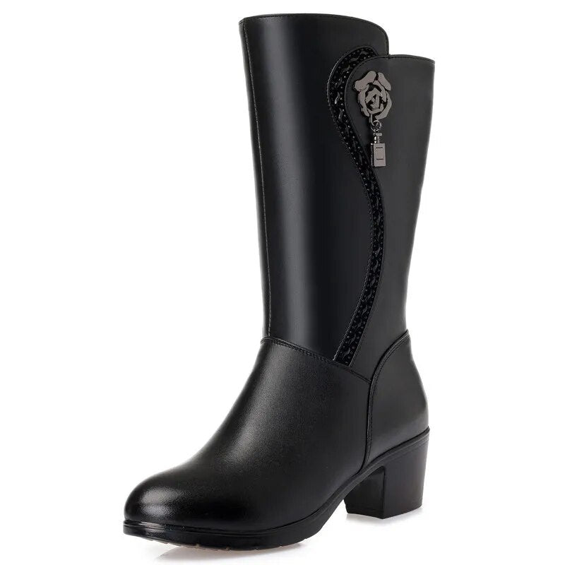Genuine Leather Women Wool Boots Thick Warm Winter Snow Boots Large Size