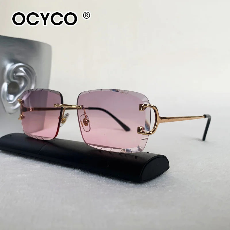 OCYCO Rimless Square Sunglasses Men Cupronickel Fashion Punk Gradient Sun Glasses Vintage Trendy Small Frame Eyewear UV400