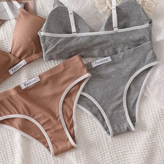 Underwear Set Women Bra Briefs Set Low Waist Panties Wire Free Vneck Bra Bralette