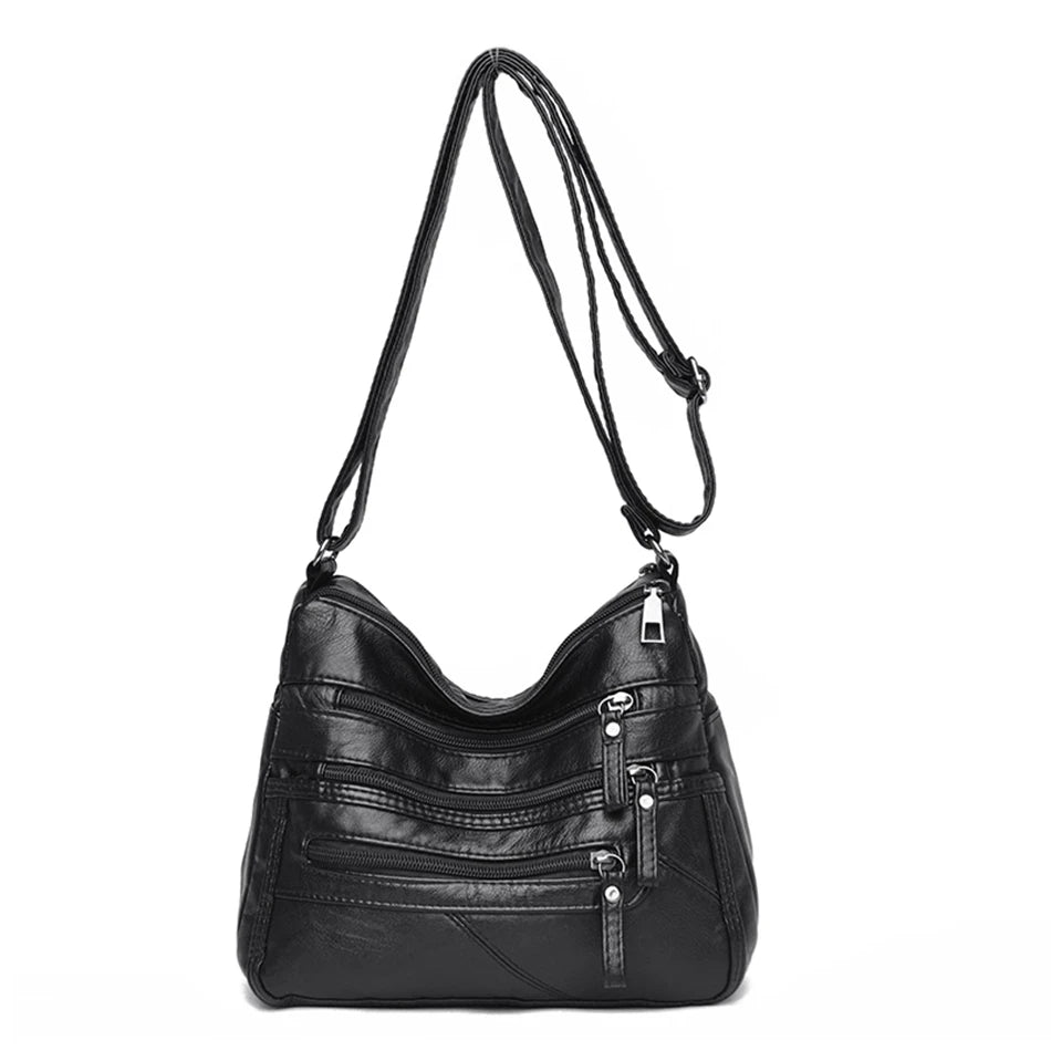 Women's Soft Leather Shoulder Bags Multi-Layer Pockets Classic