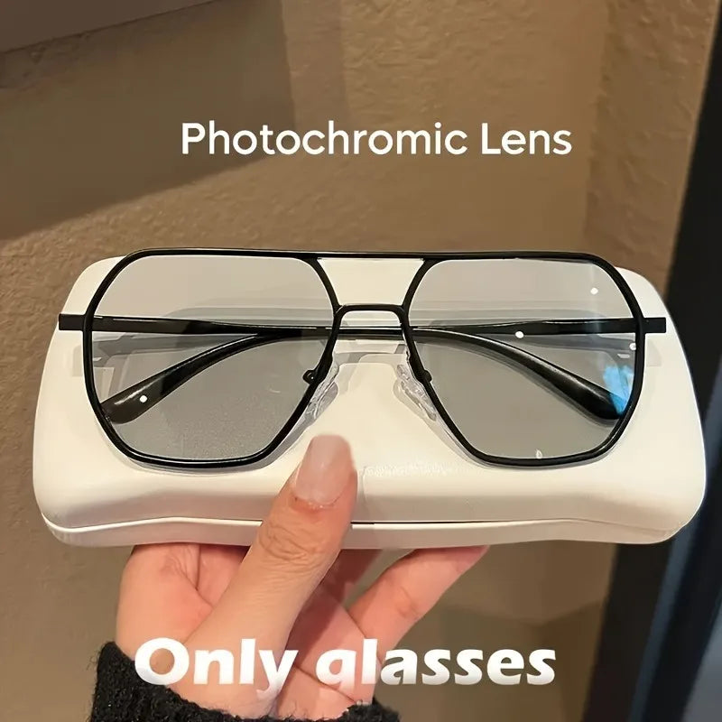 Square Polarized Photochromic Glasses Metal Frame for Men & Women Ideal for Driving