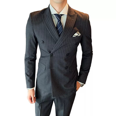 ( Jacket + Vest + Pants ) New Men's Double-breasted Tuxedo Groom's Wedding Dress British Gentleman Suit 3Pcs Sets