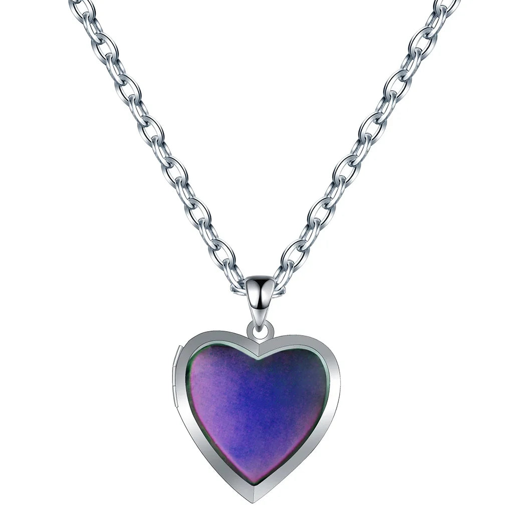 Heart Mood Locket Necklace Color Changing Necklace Temperature Mood Stainless Steel Love Shape Photo Pendant Necklace Jewelry