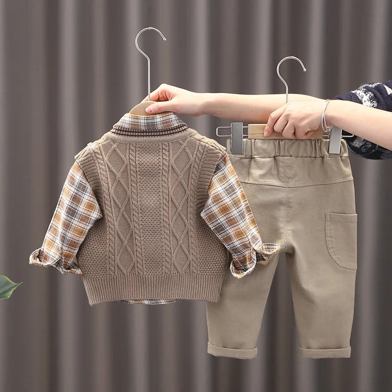 Baby Boys Clothes Suit Children Casual Plaid Shirt Vest Pants 3Pcs/Sets Toddler Cotton Costume Kids Tracksuits