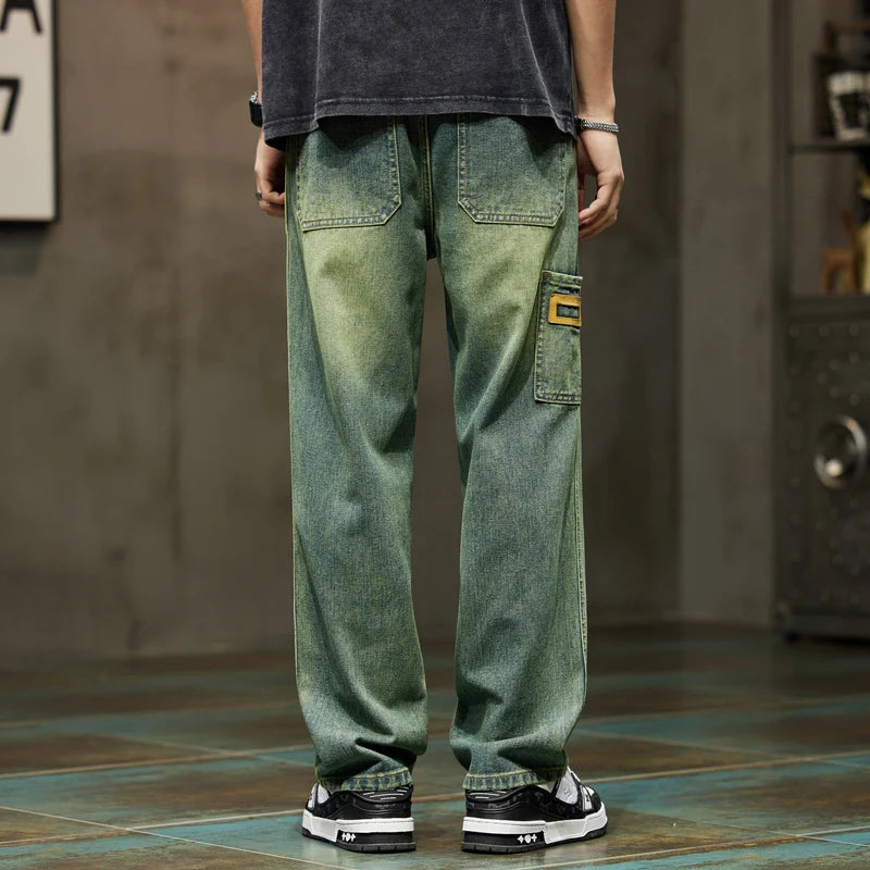 Jeans Men Baggy Pants Wide Leg Summer Straight Loose Fit Retro Blue Denim Pants Streetwear Fashion Pockets Vintage Man Clothes