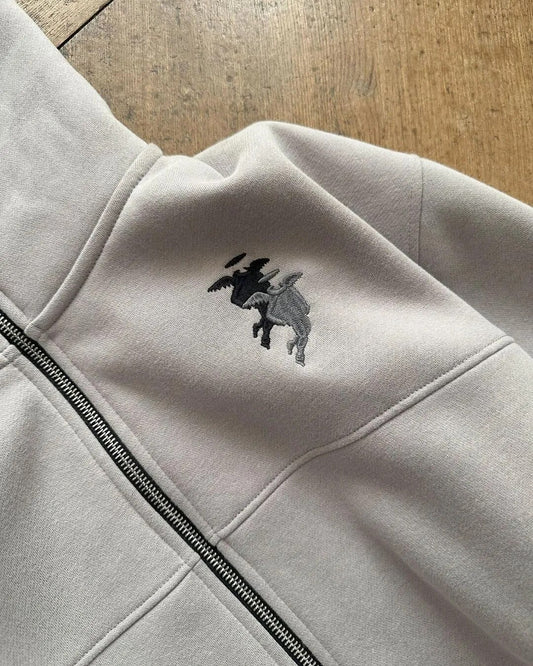 Embroidery Zip up Warm Hoodies Women Winter Vintage Streetwear Casual Pattern Coats
