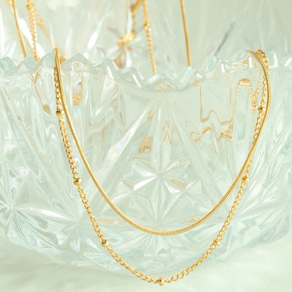 Stainless steel Double layered stacking chain necklace Women Choker jewelry
