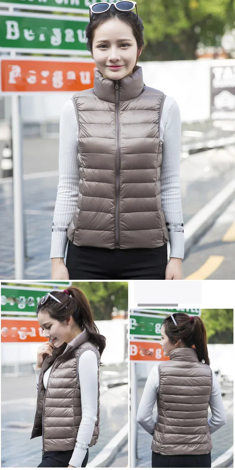 Down Jacket Women Sleeveless Ultra Light Down Vests Slim Jacket Girl Gilet Lightweight