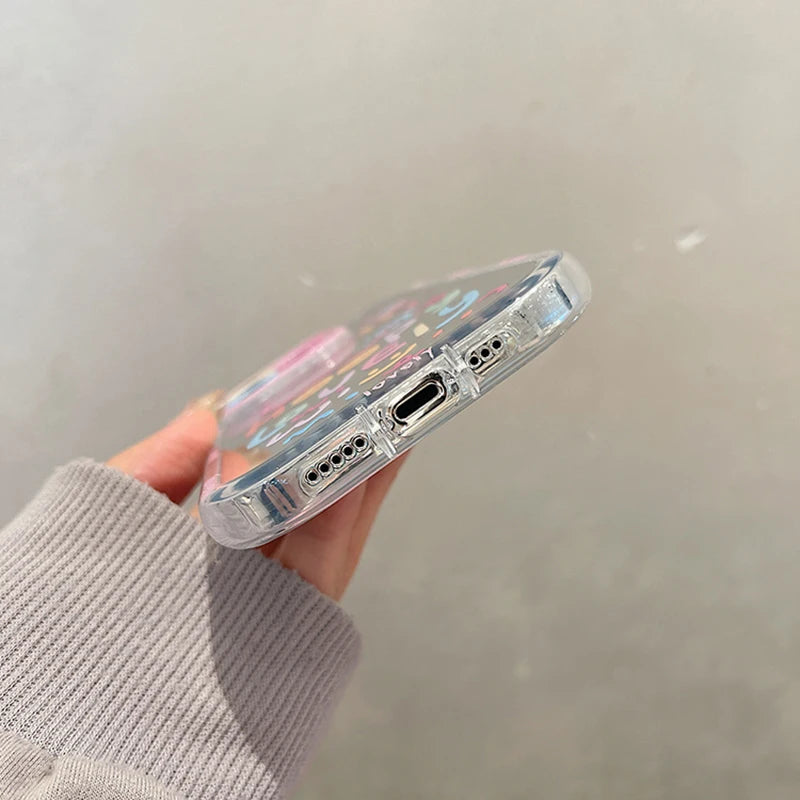 Lovely Girl Heart Mirror Phone Case For iPhone 11 12 13 14 15 16 Pro Max Shockproof