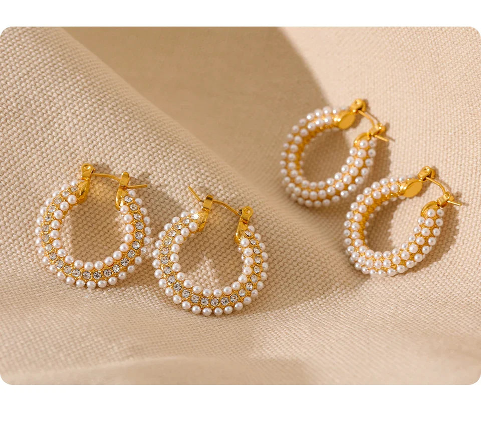 Yhpup Exquisite Luxury Stainless Steel Imitation Pearls Hoop Huggie Earrings Romantic Elegant Fashion Charm Trendy Chic Jewelry