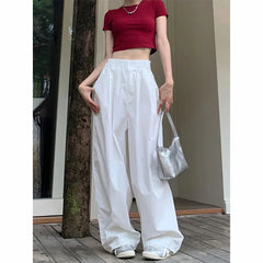 Y2K White Hip Hop Wide Leg Pants Women Autumn High Waist Korean