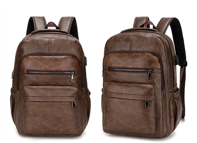 High QualityUSBCharging Backpack MenPULeather Large Capacity Computer Backpack School Backpack for Teenage Boys