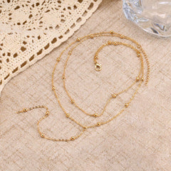 Gold Plated Lariat Necklace for Women, Double Layered Long Chain Drop Pendant