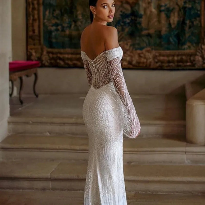 White Bridesmaid Dresses: Wedding Dresses Mermaid Sequins Off Shoulder