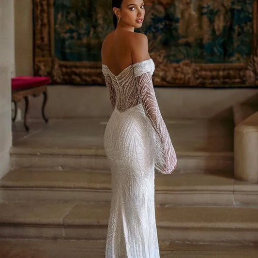 White Bridesmaid Dresses: Wedding Dresses Mermaid Sequins Off Shoulder