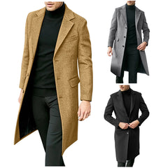 mens coats Autumn Winter Long Trench Coat woolen Solid Color Mid-Length