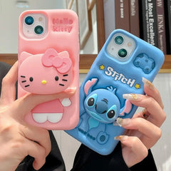 For iPhone 15 Pro Max 15 11 12 Pro 13 14 Pro Max 13Pro 3D Stitch Kitty Face Grip