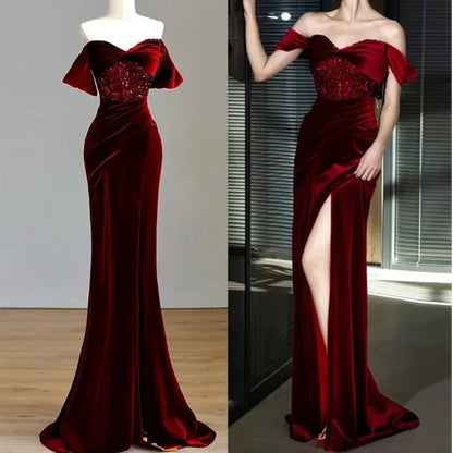 Homecoming Dresses: Wine red engagement dresses wedding party slim fit evening dress