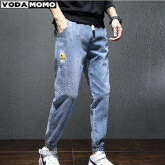 Men Wide Leg Jeans Streetwear Straight Baggy Elastic Waist Denim Pants