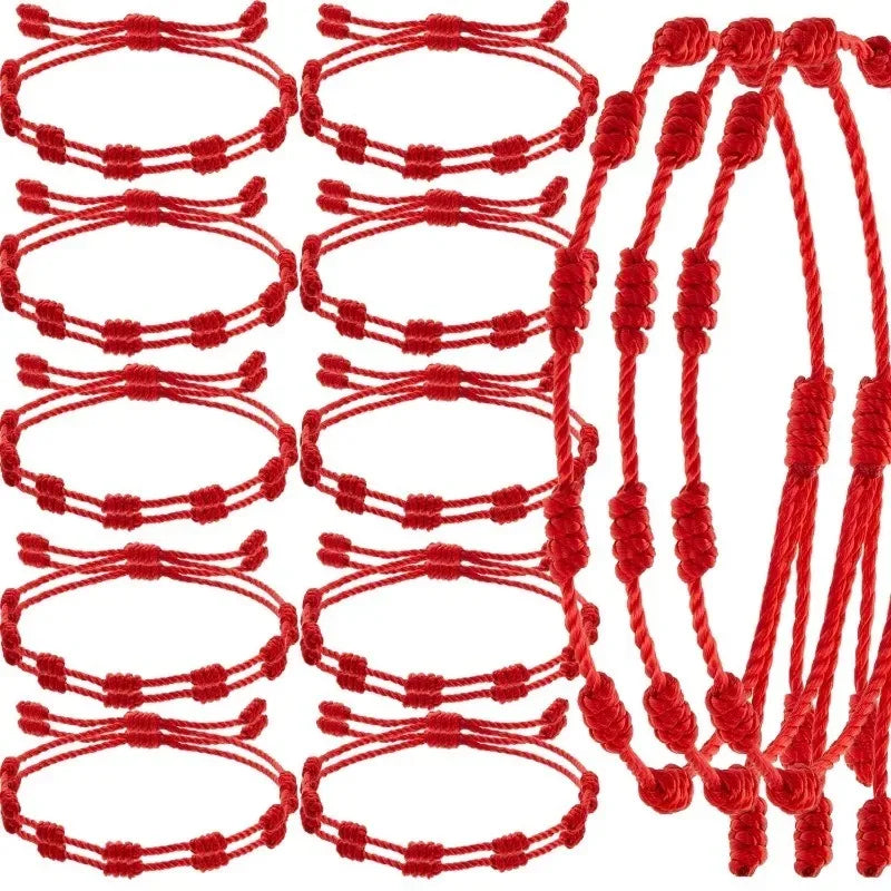 2/200Pcs 7 Knots Red String Couple Bracelet Women Men Lucky Amulet Handmade Rope Friendship Wristband Jewelry Gifts Accessory