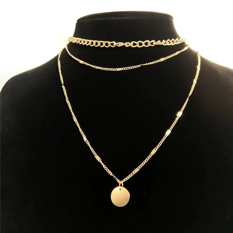Vintage Necklace on Neck Chain Women's Jewelry Layered Accessories for Girls
