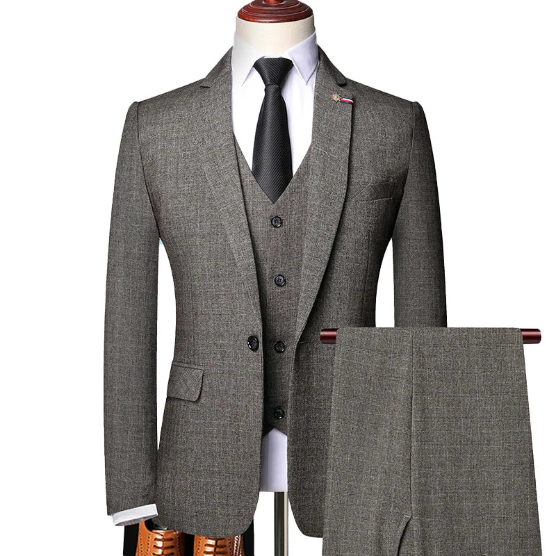 Tuxedo for Mens: Jacket Vest Pants Casual Plaid Retro Business Men's Suit 3Pcs