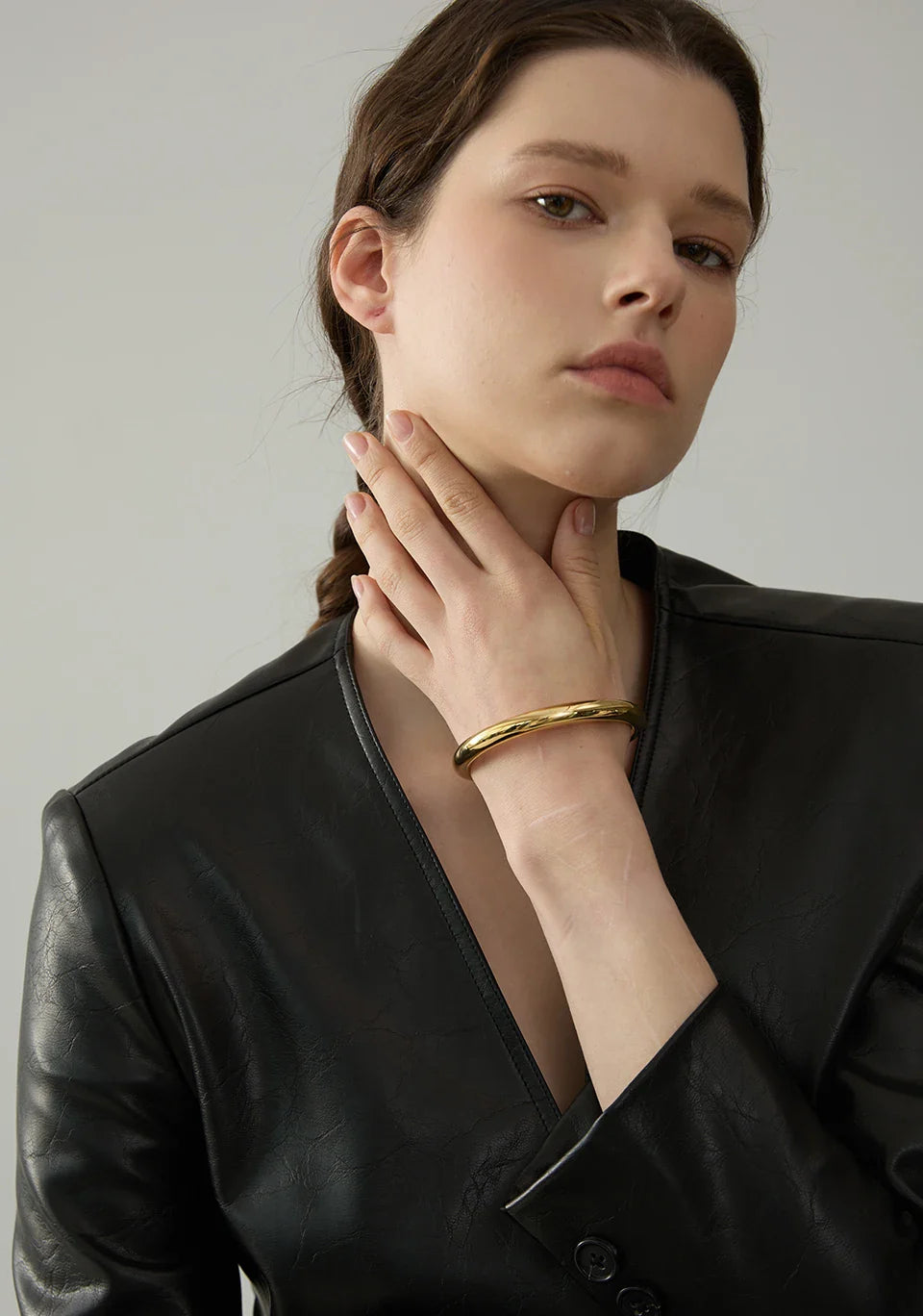 Yhpup 65mm Polished Textured Waterproof Stainless Steel Big Bracelet Bangle Statement Glossy Minimalist Jewelry High Quality